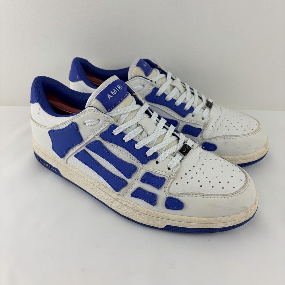 AMIRI Skel Top Low Men's Size 9.5 White Blue Leather Skeleton Sneakers Shoes